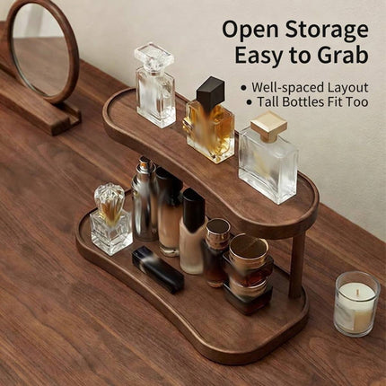 Natural Wood 2 Tier Desktop Storage Rack Ladder Shelf for Cosmetics Perfume