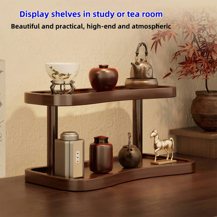 Natural Wood 2 Tier Desktop Storage Rack Ladder Shelf for Cosmetics Perfume