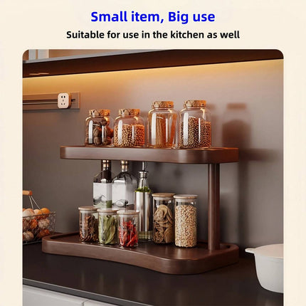 Natural Wood 2 Tier Desktop Storage Rack Ladder Shelf for Cosmetics Perfume