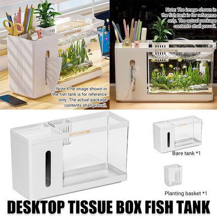 Desktop Aquarium Fish Tank Tissue Box Dispenser Pen Holder Storage Organizer