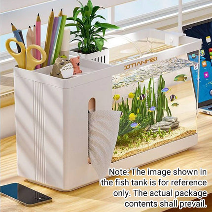 Desktop Aquarium Fish Tank Tissue Box Dispenser Pen Holder Storage Organizer
