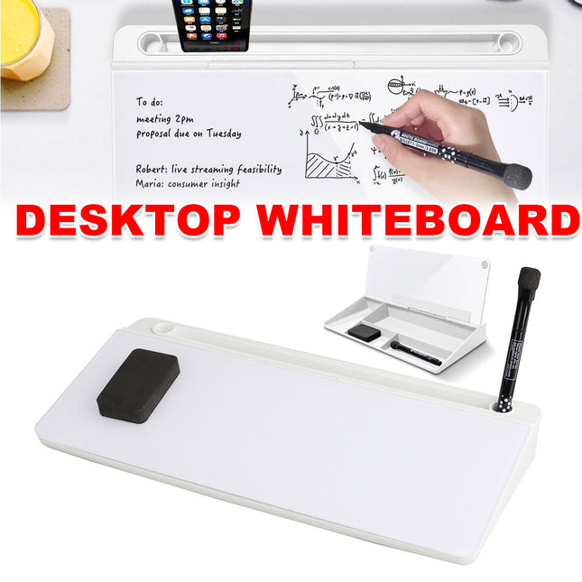 Desktop Whiteboard with Storage Tempered Glass Board for Office Home Notes