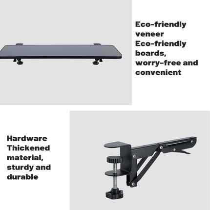 No Drill Desk Extension Tray 65cm Clamp On Foldable Shelf Black or Natural Wood