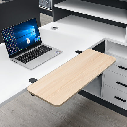 No Drill Desk Extension Tray 65cm Clamp On Foldable Shelf Black or Natural Wood