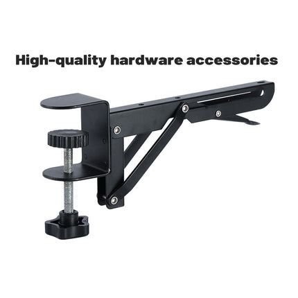 No Drill Desk Extension Tray 52cm Clamp On Foldable Shelf Black or Natural Wood