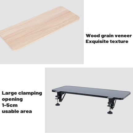 No Drill Desk Extension Tray 65cm Clamp On Foldable Shelf Black or Natural Wood