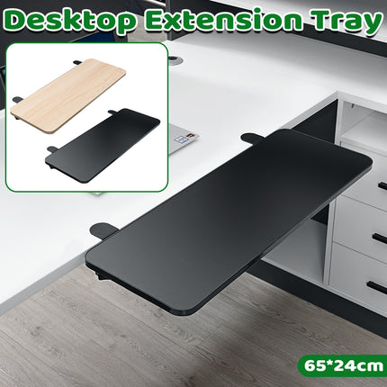 No Drill Desk Extension Tray 65cm Clamp On Foldable Shelf Black or Natural Wood