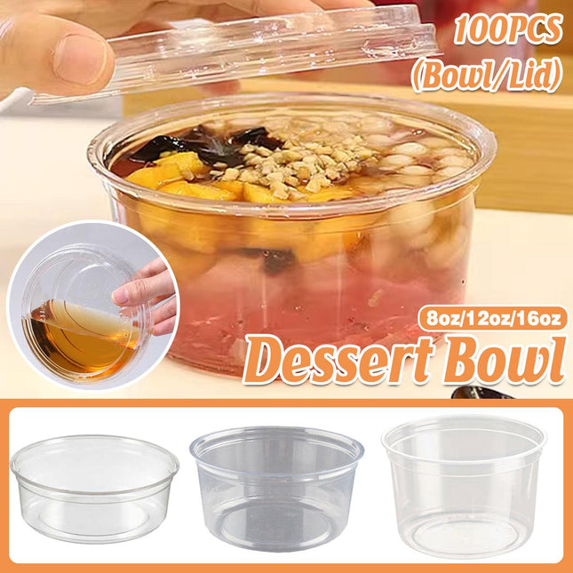100PCS Transparent Packing Box With Cover Plastic Dessert Bowl Food Container