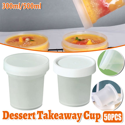 50pcs Dessert Packing Boxes 300ml 500ml Clear Takeout Cup Containers for Cake