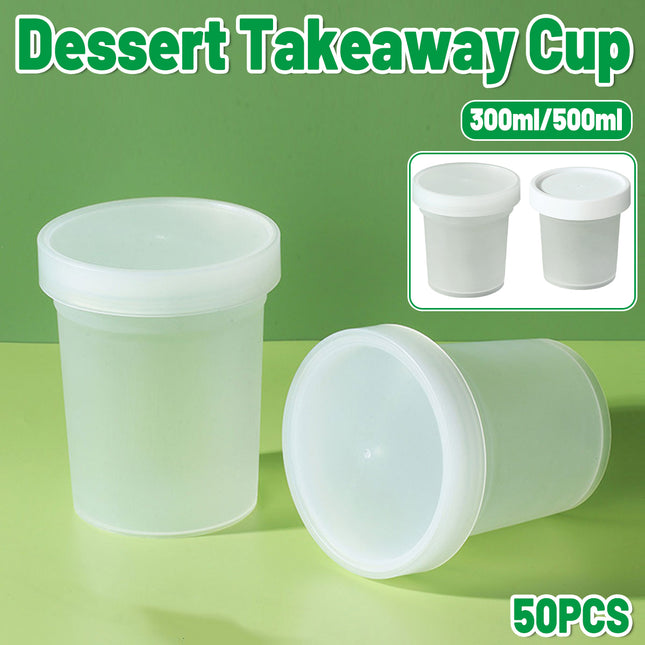 50pcs Dessert Packing Boxes 300ml 500ml Clear Takeout Cup Containers for Cake