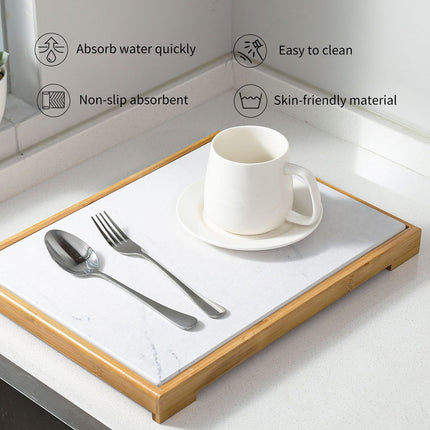 Diatomite Instant Absorbent Dry Mat With Bamboo Frame Bathroom Kitchen Dry Pad