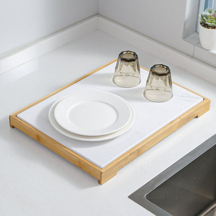 Diatomite Instant Absorbent Dry Mat With Bamboo Frame Bathroom Kitchen Dry Pad