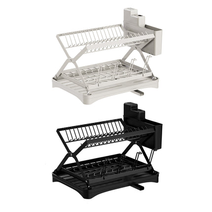 Kitchen Dish Drying Rack 2-Tier Foldable Metal Sink Organizer for Countertop Use