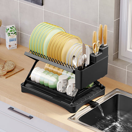 Kitchen Dish Drying Rack 2-Tier Foldable Metal Sink Organizer for Countertop Use