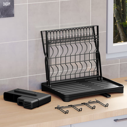Kitchen Dish Drying Rack 2-Tier Foldable Metal Sink Organizer for Countertop Use