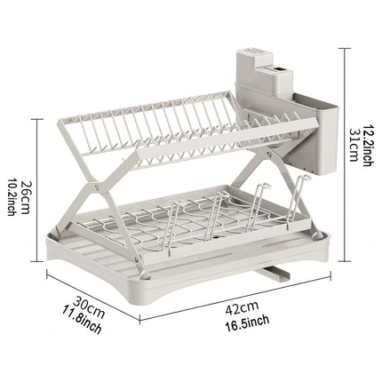 Kitchen Dish Drying Rack 2-Tier Foldable Metal Sink Organizer for Countertop Use