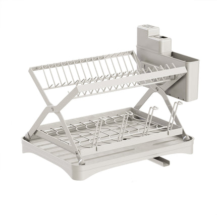 Kitchen Dish Drying Rack 2-Tier Foldable Metal Sink Organizer for Countertop Use