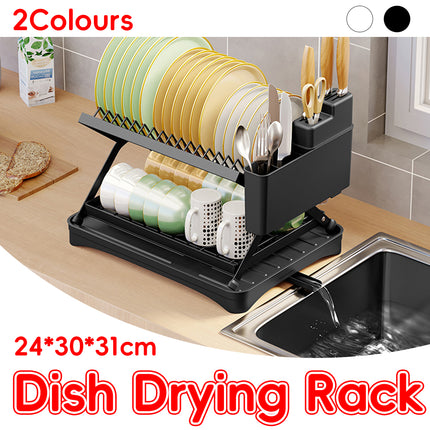 Kitchen Dish Drying Rack 2-Tier Foldable Metal Sink Organizer for Countertop Use