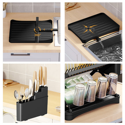Kitchen Dish Drying Rack 2-Tier Foldable Metal Sink Organizer for Countertop Use