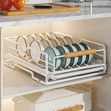 Pull Out Storage Rack Kitchen Dish Bowl Organiser Carbon Steel 40 x 30 x 13cm