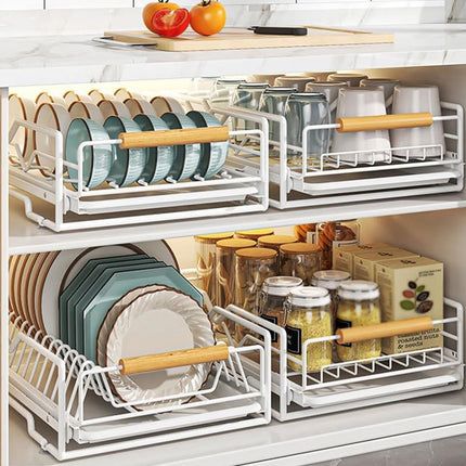 Pull Out Storage Rack Kitchen Dish Bowl Organiser Carbon Steel 40 x 30 x 13cm