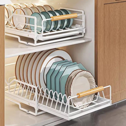 Pull Out Storage Rack Kitchen Dish Bowl Organiser Carbon Steel 40 x 30 x 13cm