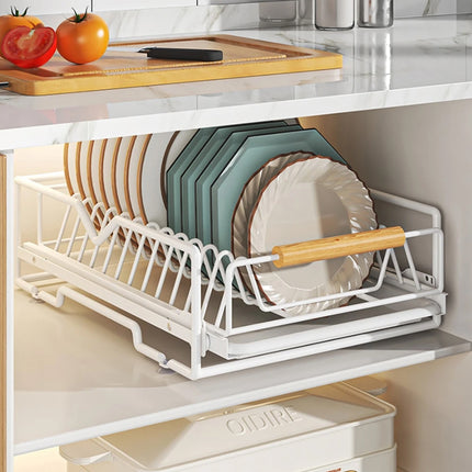 Pull Out Storage Rack Kitchen Dish Bowl Organiser Carbon Steel 40 x 30 x 13cm