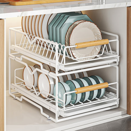 Pull Out Storage Rack Kitchen Dish Bowl Organiser Carbon Steel 40 x 30 x 13cm