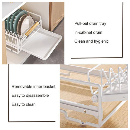 Pull Out Storage Rack Kitchen Dish Bowl Organiser Carbon Steel 40 x 30 x 13cm
