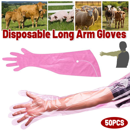 50pcs Clear Long Arm Glove Plastic Farm Glove Disposable Vet Glove Midwifery