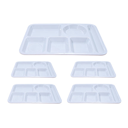 5PCS Divided Dinner Plates 6 Compartment Portion Tray Meal Organiser White