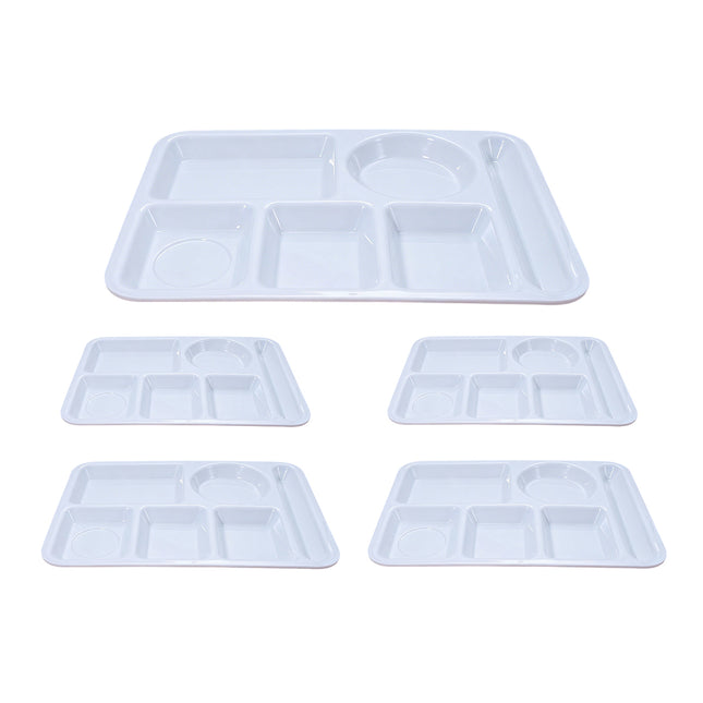 5PCS Divided Dinner Plates 6 Compartment Portion Tray Meal Organiser White