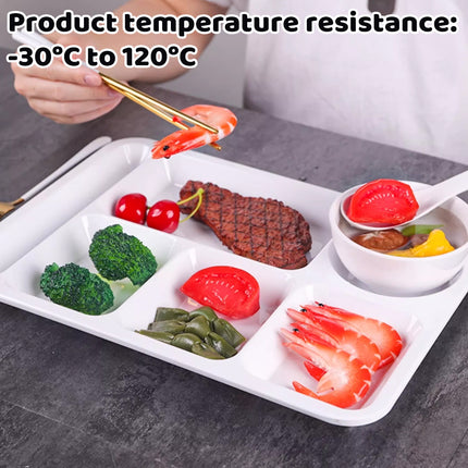5PCS Divided Dinner Plates 6 Compartment Portion Tray Meal Organiser White