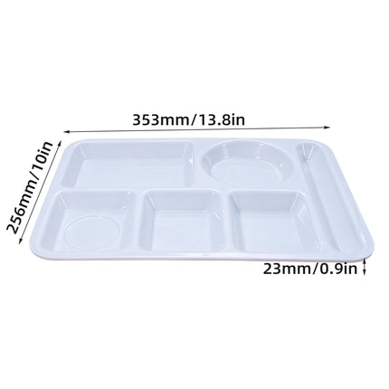 5PCS Divided Dinner Plates 6 Compartment Portion Tray Meal Organiser White