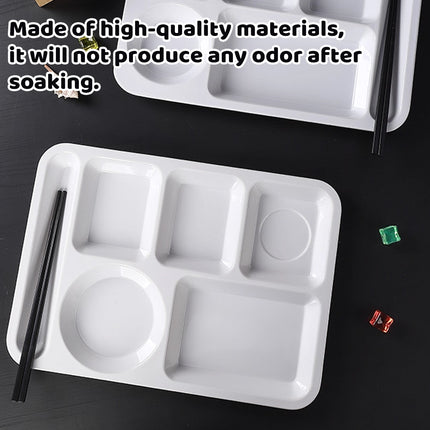 5PCS Divided Dinner Plates 6 Compartment Portion Tray Meal Organiser White