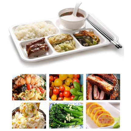 5PCS Divided Dinner Plates 6 Compartment Portion Tray Meal Organiser White
