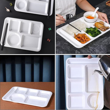 5PCS Divided Dinner Plates 6 Compartment Portion Tray Meal Organiser White