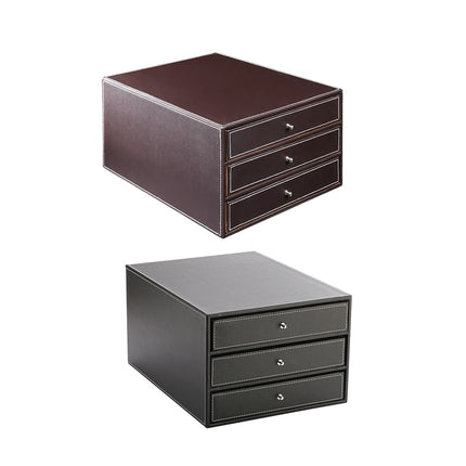 A4 File Storage Drawer Organiser Faux Leather Desktop 3 Drawers 33.5cm