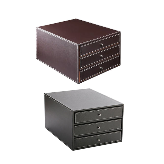 A4 File Storage Drawer Organiser Faux Leather Desktop 3 Drawers 33.5cm