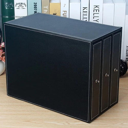 A4 File Storage Drawer Organiser Faux Leather Desktop 3 Drawers 33.5cm