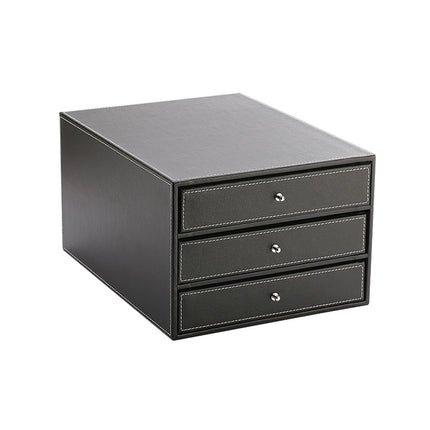 A4 File Storage Drawer Organiser Faux Leather Desktop 3 Drawers 33.5cm