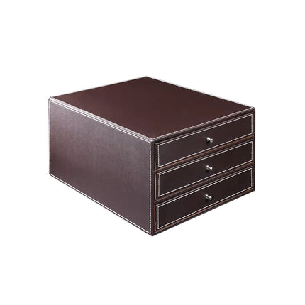 A4 File Storage Drawer Organiser Faux Leather Desktop 3 Drawers 33.5cm