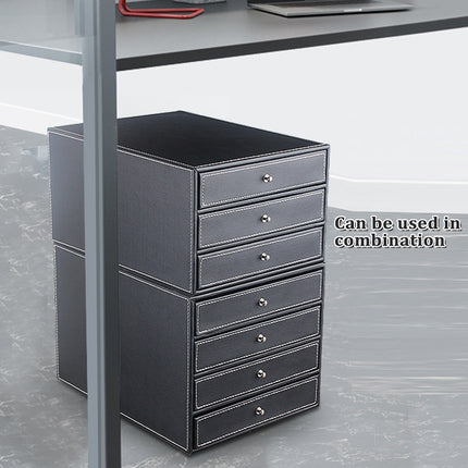 A4 File Storage Drawer Organiser Faux Leather Desktop 3 Drawers 33.5cm