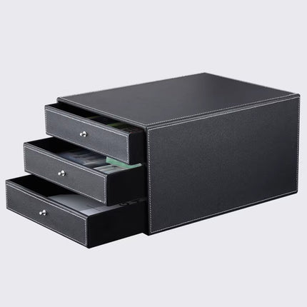 A4 File Storage Drawer Organiser Faux Leather Desktop 3 Drawers 33.5cm
