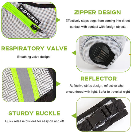 Adjustable Breathable Dog Muzzle with Reflective Strip Zipper Design S/M/L