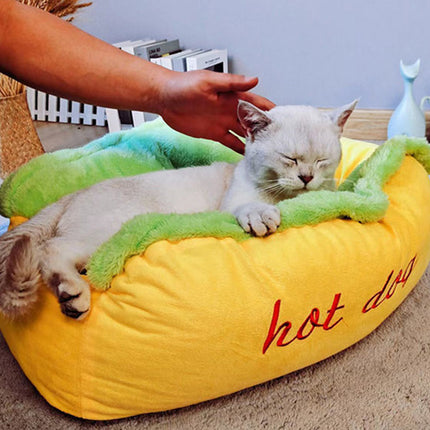 Cute Pet Sleeping Bed Hot Dog Hamburger Cat Dog Kennel Winter Deep Sleep Mat Use