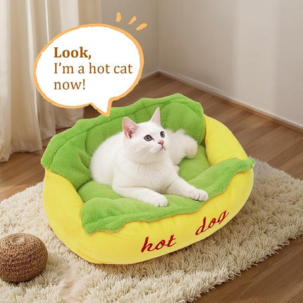 Cute Pet Sleeping Bed Hot Dog Hamburger Cat Dog Kennel Winter Deep Sleep Mat Use