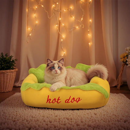 Cute Pet Sleeping Bed Hot Dog Hamburger Cat Dog Kennel Winter Deep Sleep Mat Use
