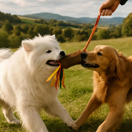 Dog Tug Rope Toy Bungee Molar Chew with Fleece Handle Interactive for Pet Play