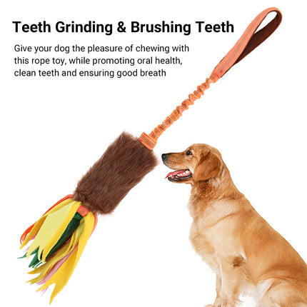Dog Tug Rope Toy Bungee Molar Chew with Fleece Handle Interactive for Pet Play